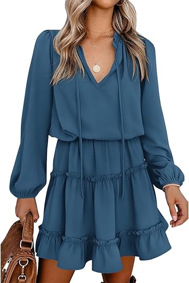 Women Summer 2026 | Casual Tie Neck, High Waist, Tiered Ruffle A Line, Maternity, Baby Shower, Mini Fall Wedding Guest Dress, Going Out Outfits